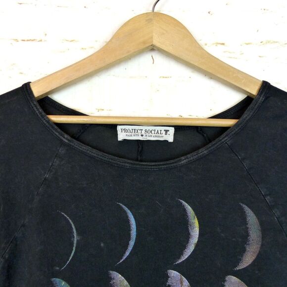 Project Social T Shirt Women S Relax Black Moon Phase Long Sleeve USA Boho Rock - Picture 8 of 11